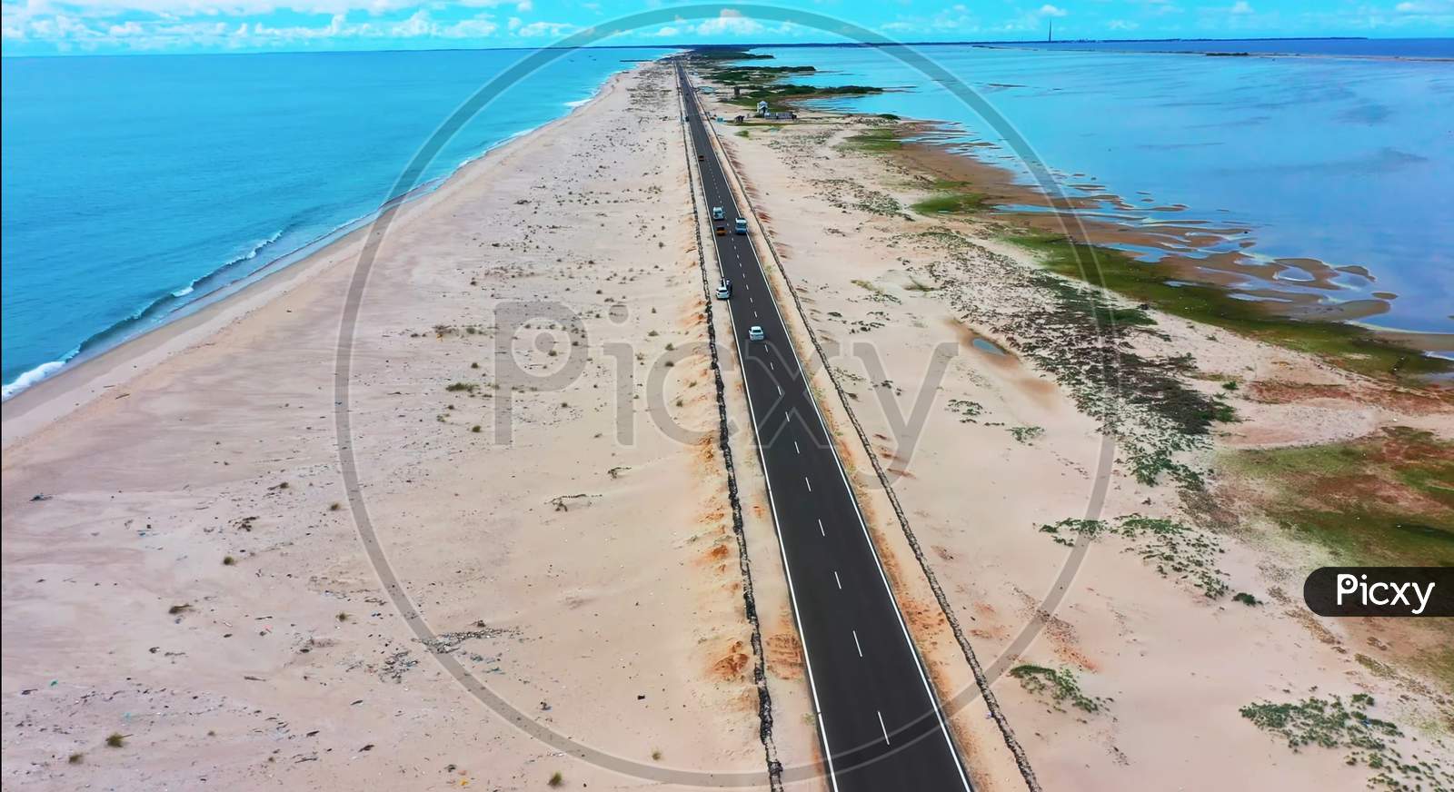 Coastal road drone view