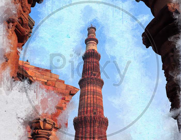 Digital Painting - Qutub Minar, New Delhi, India