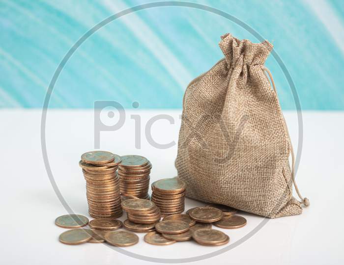 Money Bag With Dollar Coins