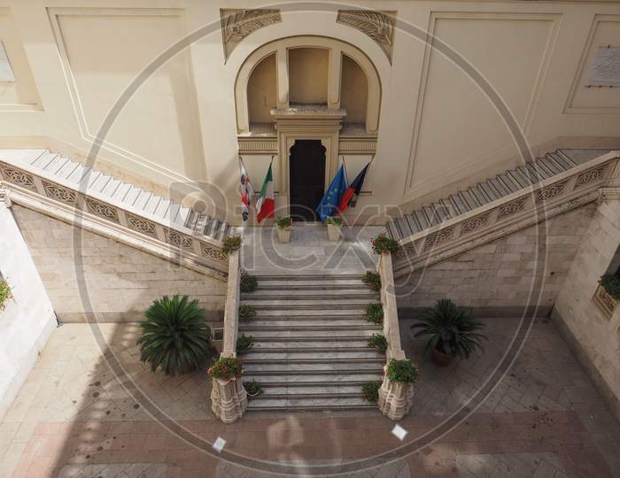 Cagliari, Italy - Circa September 2017: Palazzo Civico (Meaning Town Hall) Aka Palazzo Bacaredda