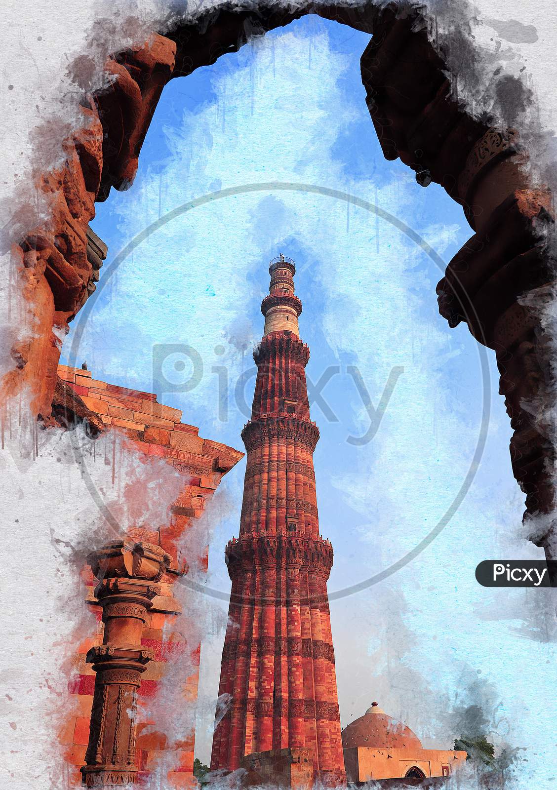 Digital Painting - Qutub Minar, New Delhi, India