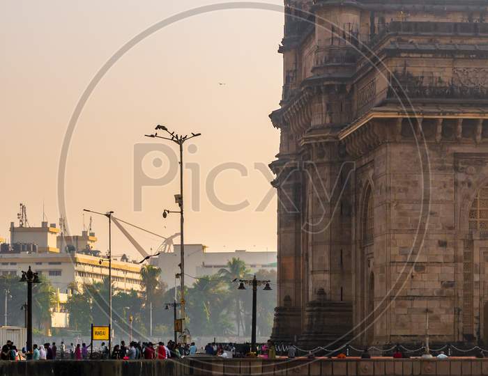Mumbai Signboard At The Gateway Of India, Arch-Monument Built In The Early Twentieth Century In The City Of Mumbai,Most Visited Tourist Place.
