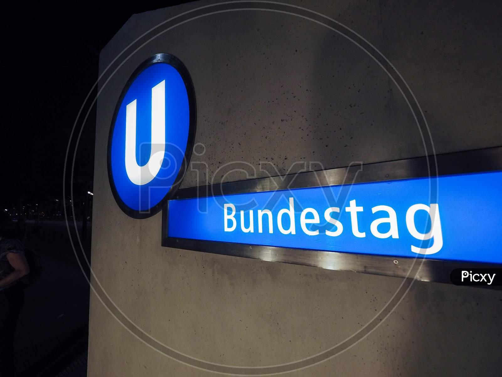 Berlin, Germany - Circa June 2019: U Bundestag Subway Station Sign