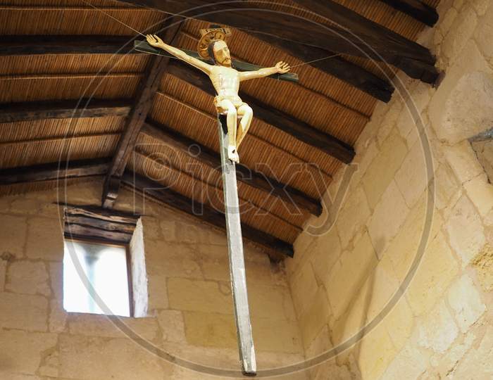 Selargius, Italy - Circa September 2017: Cross At Church Of San Giuliano