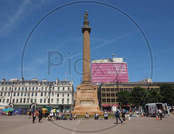 Glasgow, Uk - Circa June 2018: Sir Walter Scott Column In George Square
