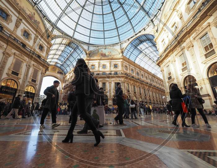 Milan, Italy - Circa January 2017: Tourists In Galleria Vittorio Emanuele Ii Shopping Arcade