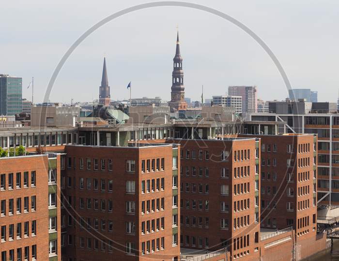 Hamburg, Germany - Circa May 2017: Aerial View Of The City Skyline Seen From Hafencity