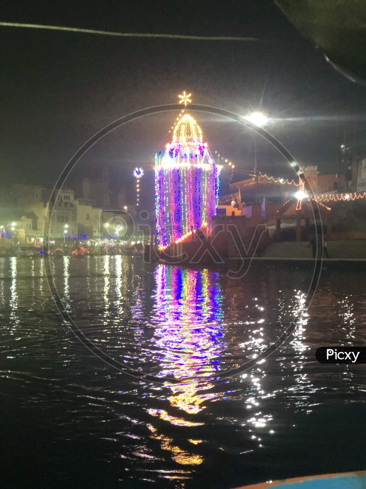 Indian Holy river with festival decoration