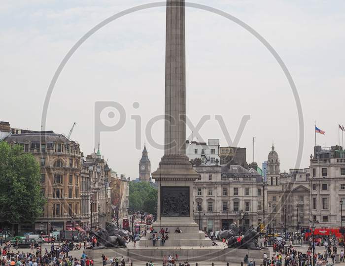 London, Uk - June 12, 2015: Tourists Visiting Trafalgar Square
