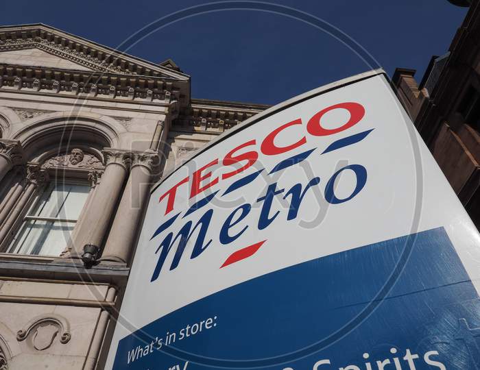 Belfast, Uk - Circa June 2018: Tesco Supermarket Sign