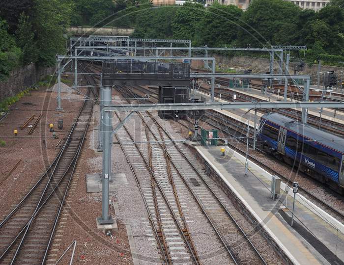 Image Of Edinburgh Uk Circa June Trains At Edinburgh Waverly