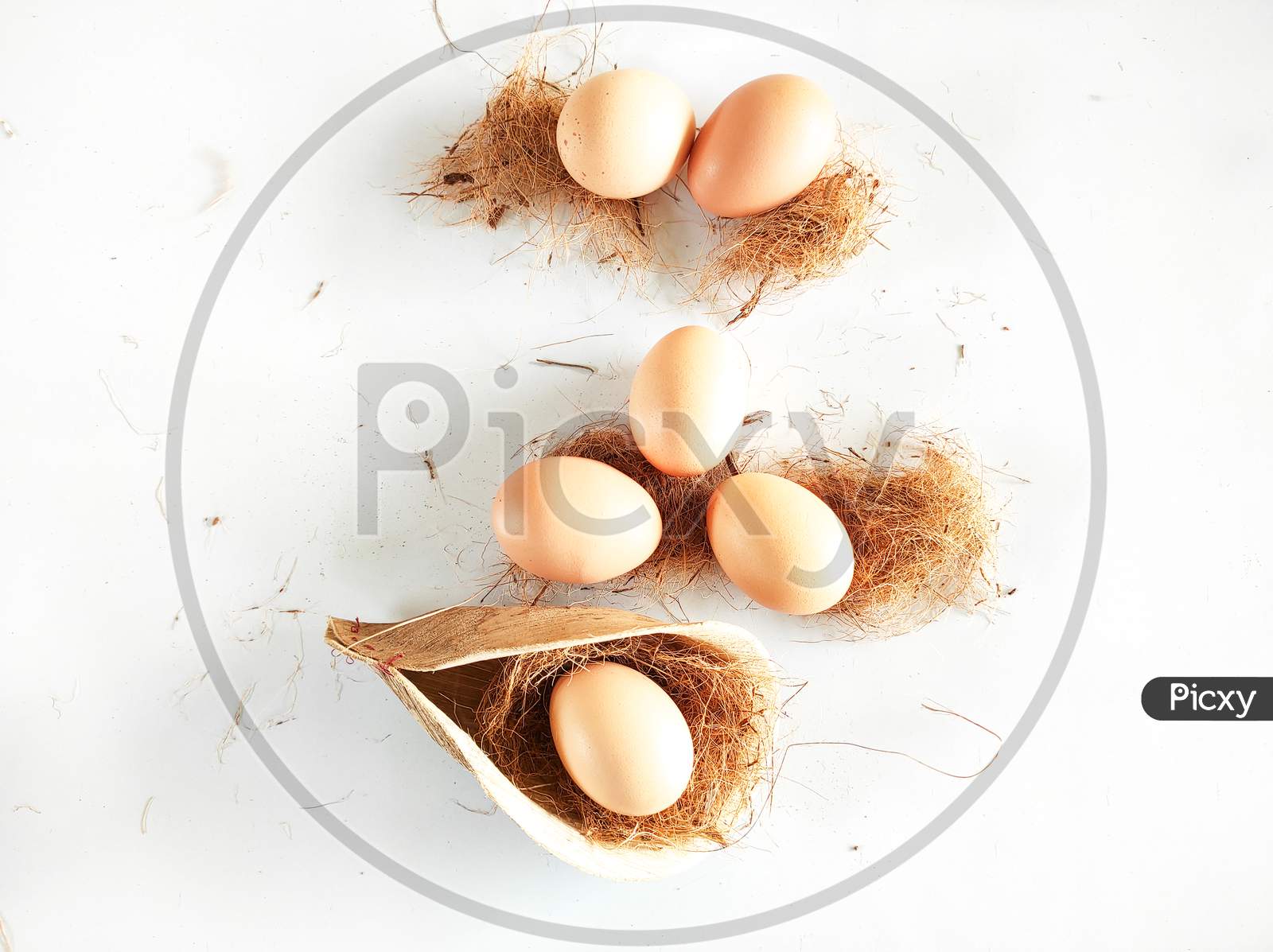 Farm Fresh Eggs On A Table Surface