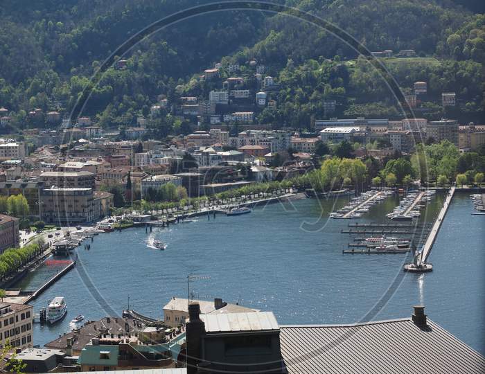 Como, Italy - Circa April 2017: Aerial View Of Lake Como