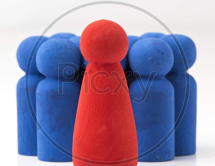 A Manager Or Leader Standing Up For His Team Of Co Workers Stock Photo