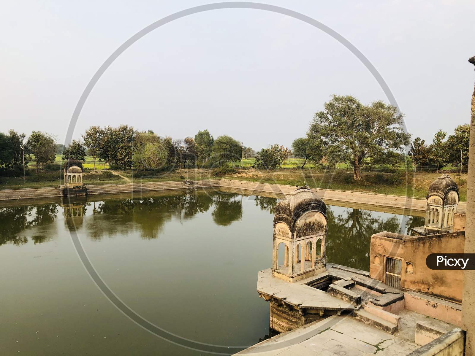 ancient temple with pond