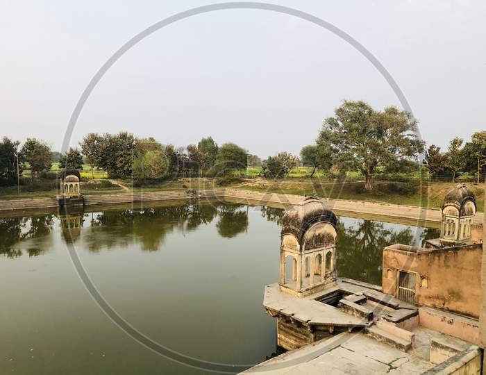 ancient temple with pond