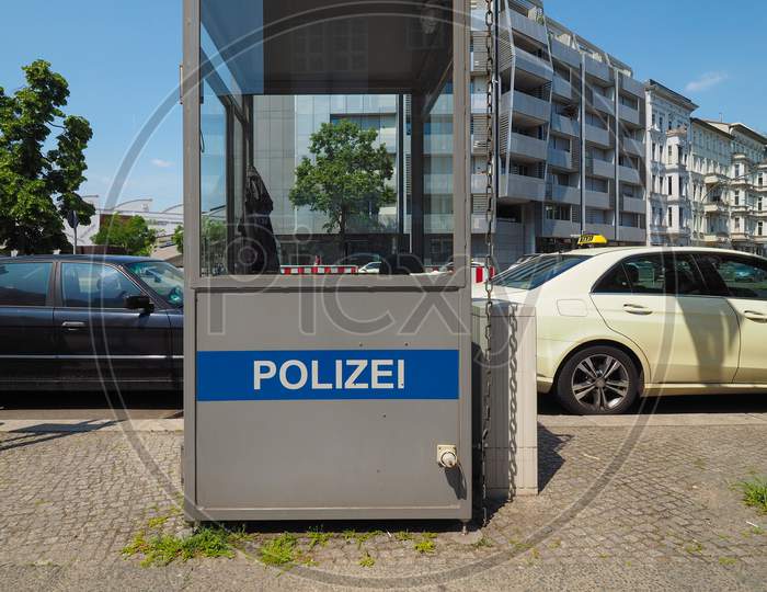 Berlin, Germany - Circa June 2019: Polizei (Meaning Police) Box