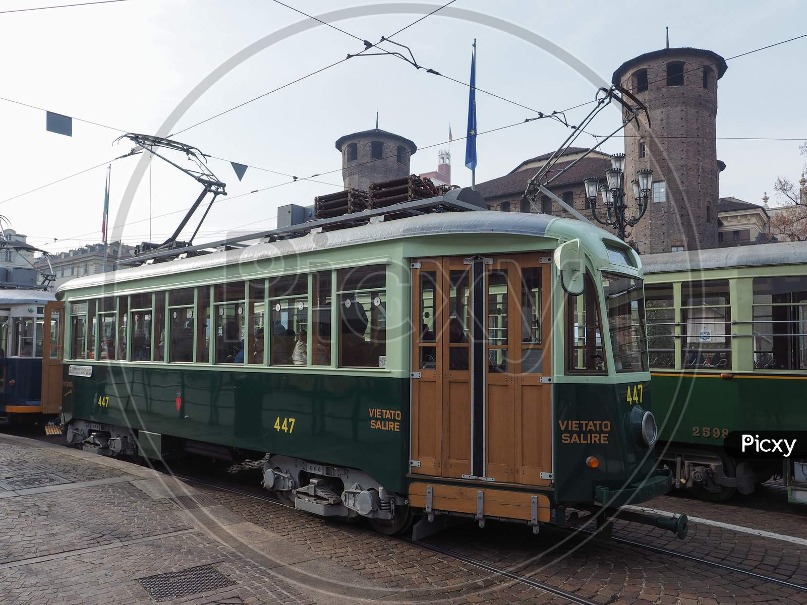 Turin, Italy - Circa December 2018: Vintage 447 Tram At Turin Trolley Festival