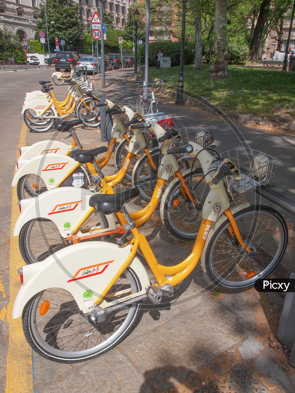 Milan, Italy - April 10, 2014: A Docking Station For The Cycle Hire Network