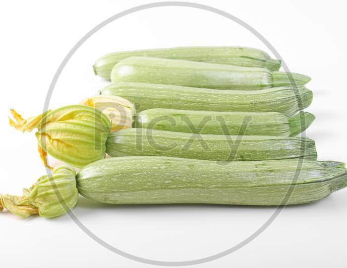 Courgettes Zucchini Over White