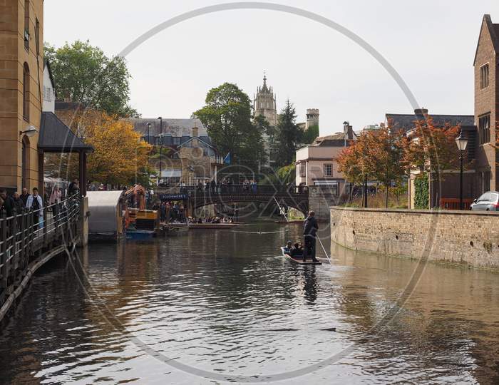 Cambridge, Uk - Circa October 2018: Punting On River Cam