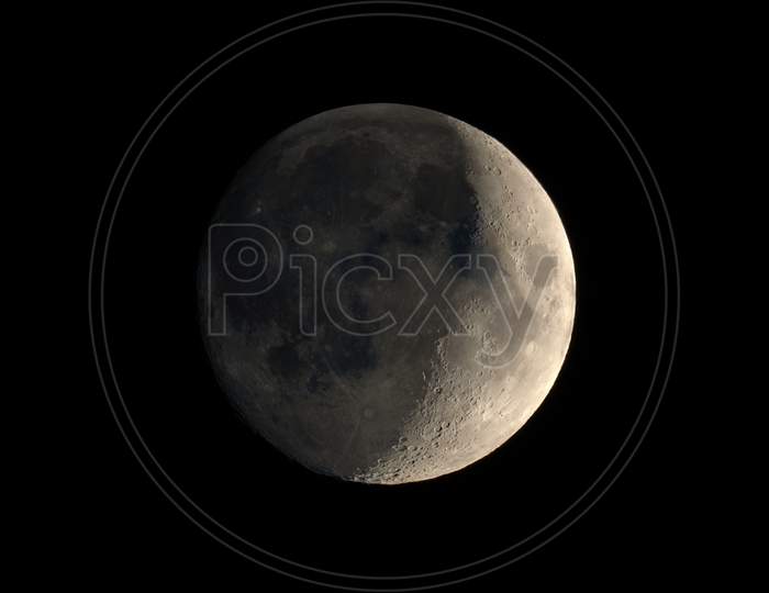 Waxing Crescent Moon Seen With Telescope