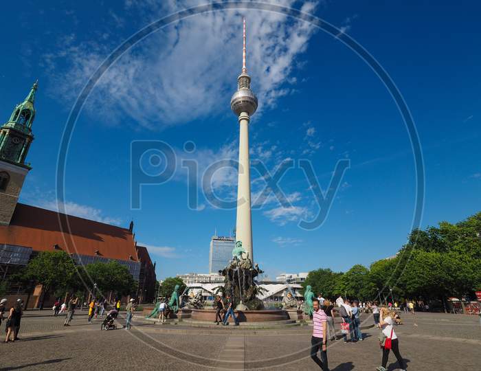 Berlin, Germany - Circa June 2019: Fernsehturm (Meaning Television Tower) In Alexanderplatz