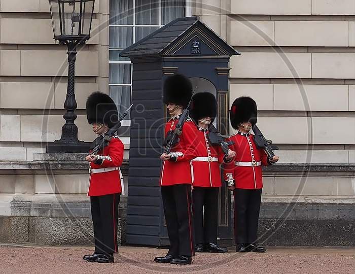 London, Uk - Circa June 2017: Changing Of The Guard At Buckingham Palace Royal Palace