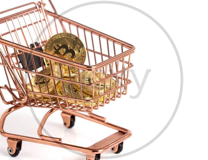 Bitcoins In Shopping Cart Basket