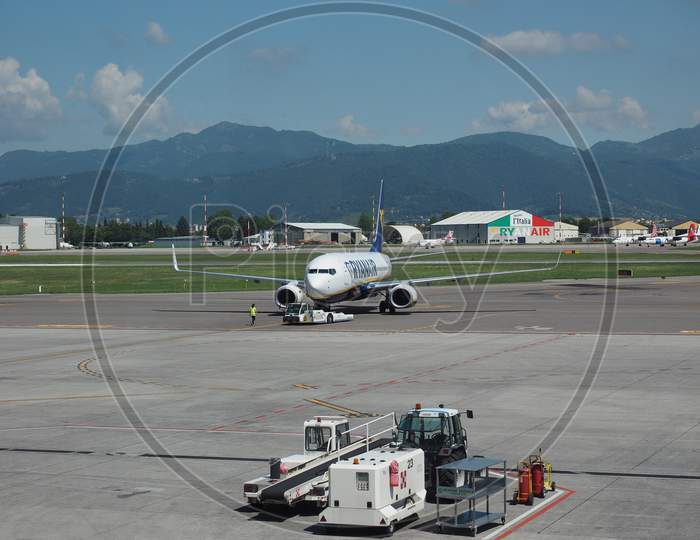 Bergamo Orio Al Serio, Italy - Circa May 2017: Ryanair Boeing 737-8As Parked At The Airport