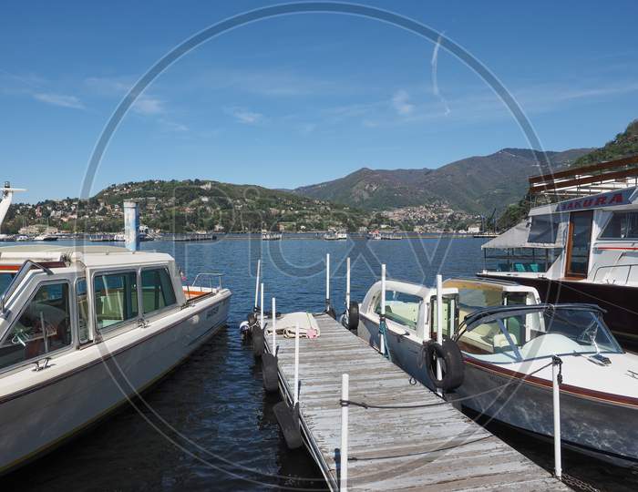 Como, Italy - Circa April 2017: View Of Lago Di Como (Lake Como)