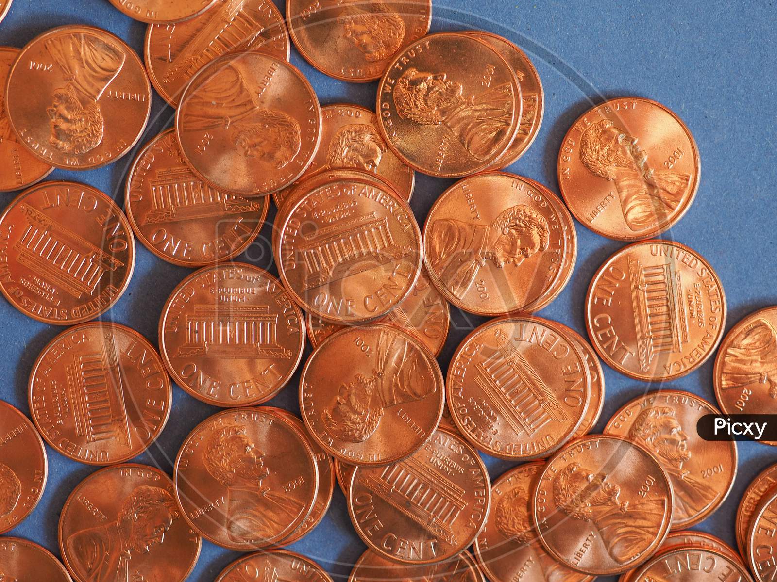 One Cent Dollar Coins, United States Over Blue