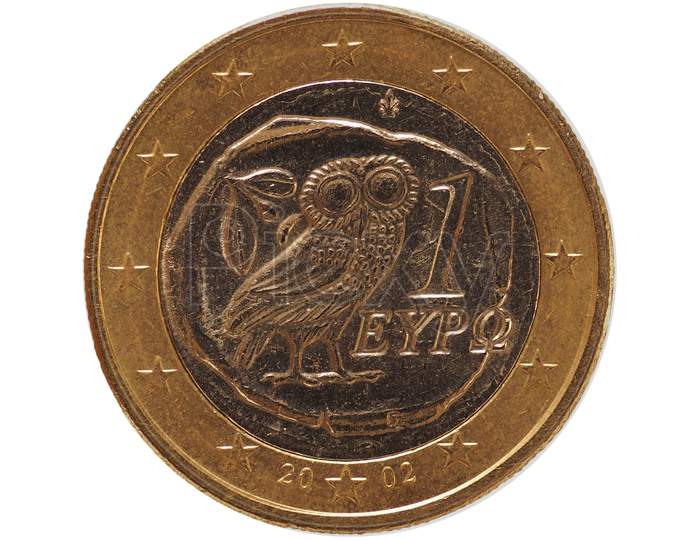 1 Euro Coin, European Union, Greece Isolated Over White