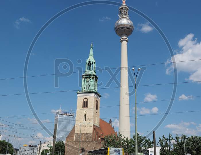 Berlin, Germany - Circa June 2016: Alexanderplatz Square With Fernsehturm (Meaning Tv Tower)