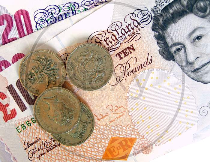 Pound Notes And Coins, United Kingdom