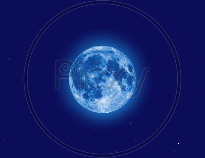 Full Moon Seen With Telescope, Starry Sky