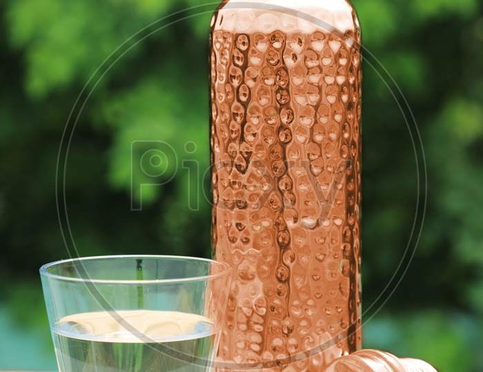 Indian Traditional Handmade Copper Water Bottle With A Glass
