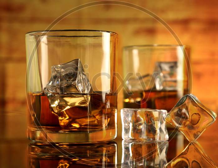 Whiskey Glasses With Ice Cubes