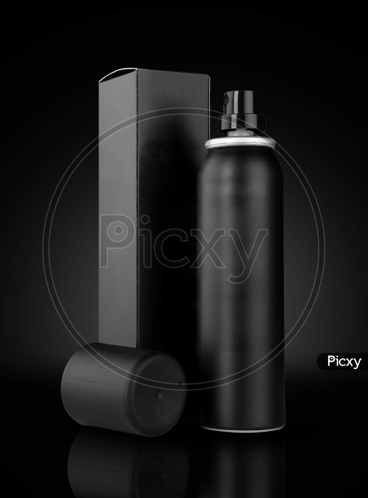 Black Deodorant Spray Can And Box For Mockups