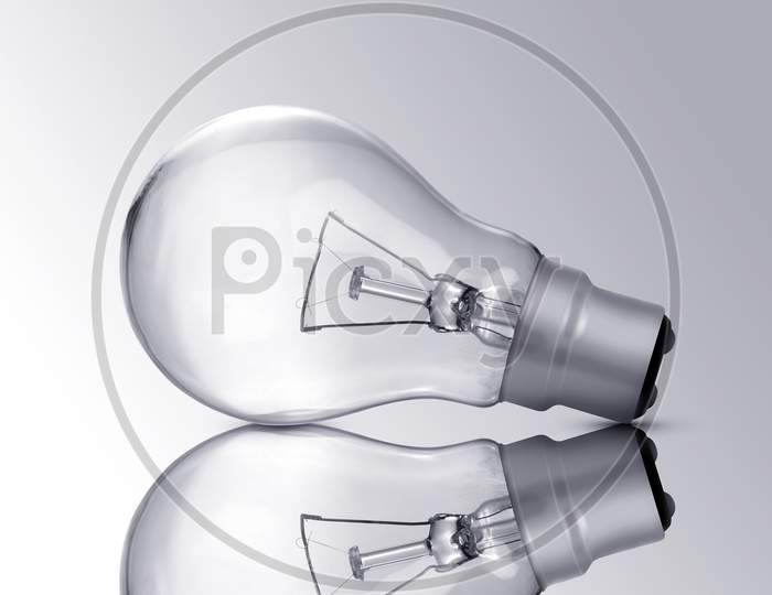 Electric Bulb Closeup Isolated On Grey Background