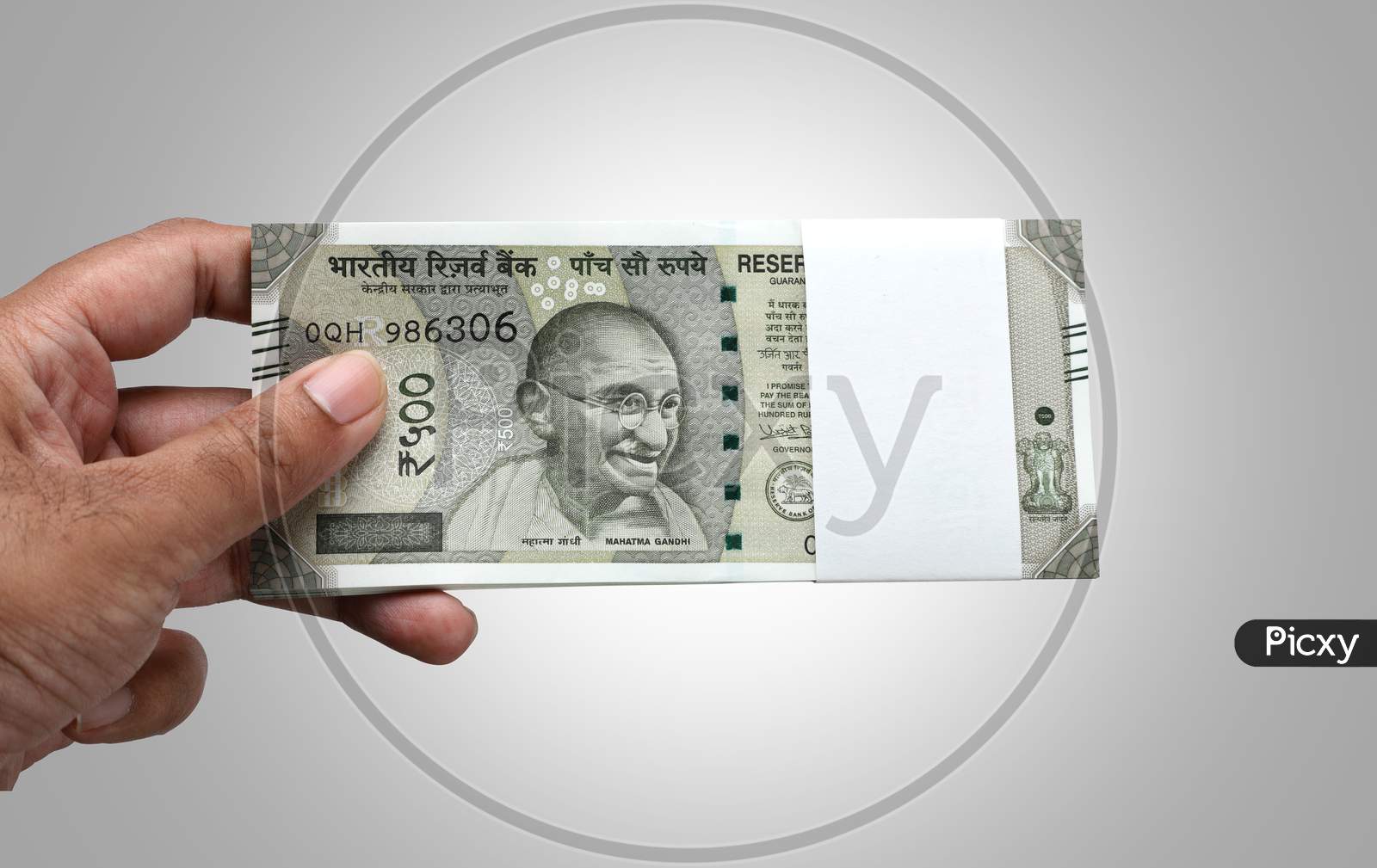 Indian Currency Rupee 500 Bank Note Bundle In A Hand