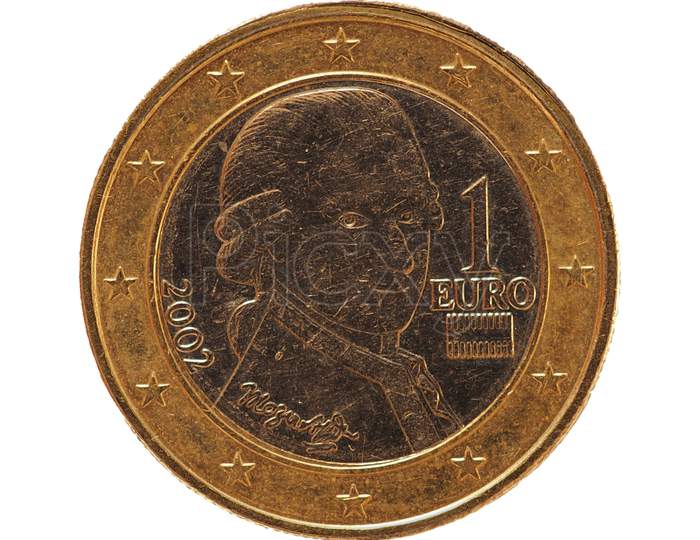 1 Euro Coin, European Union, Austria Isolated Over White