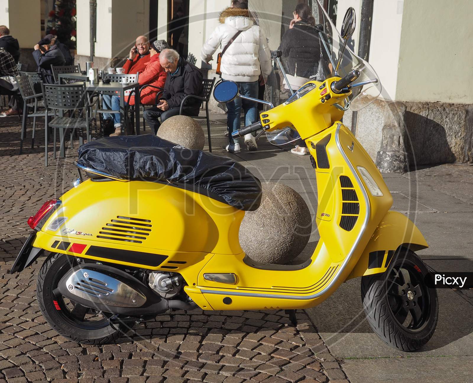 Yellow Italian Vespa Scooter In Turin