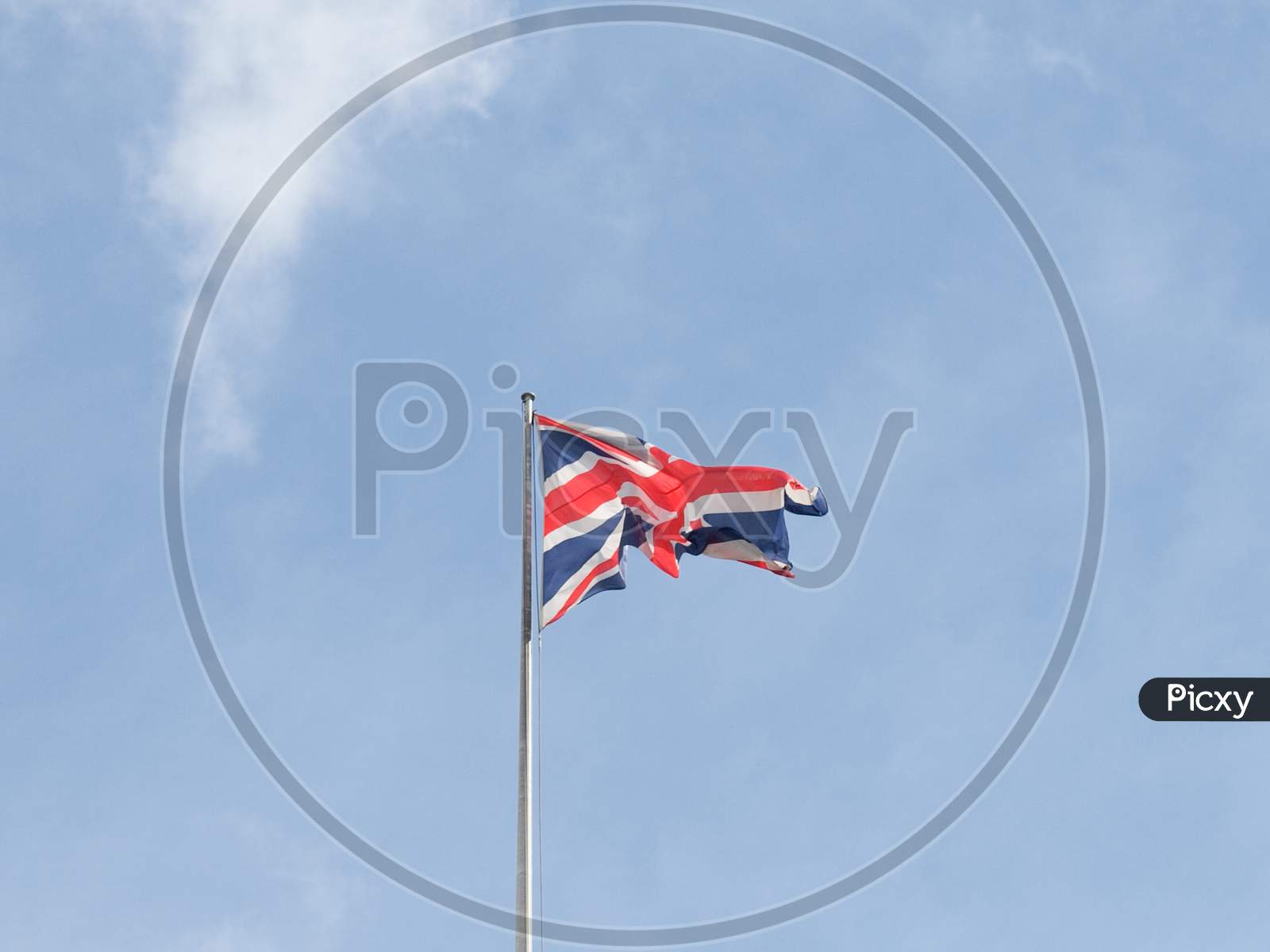 Uk Flag Over Blue Sky