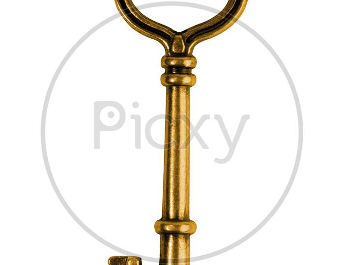 Golden Vintage Key Isolated On White Background