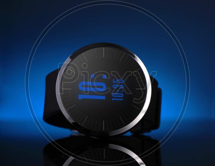 Fitness Tracker / Smart Watch In Blue Background