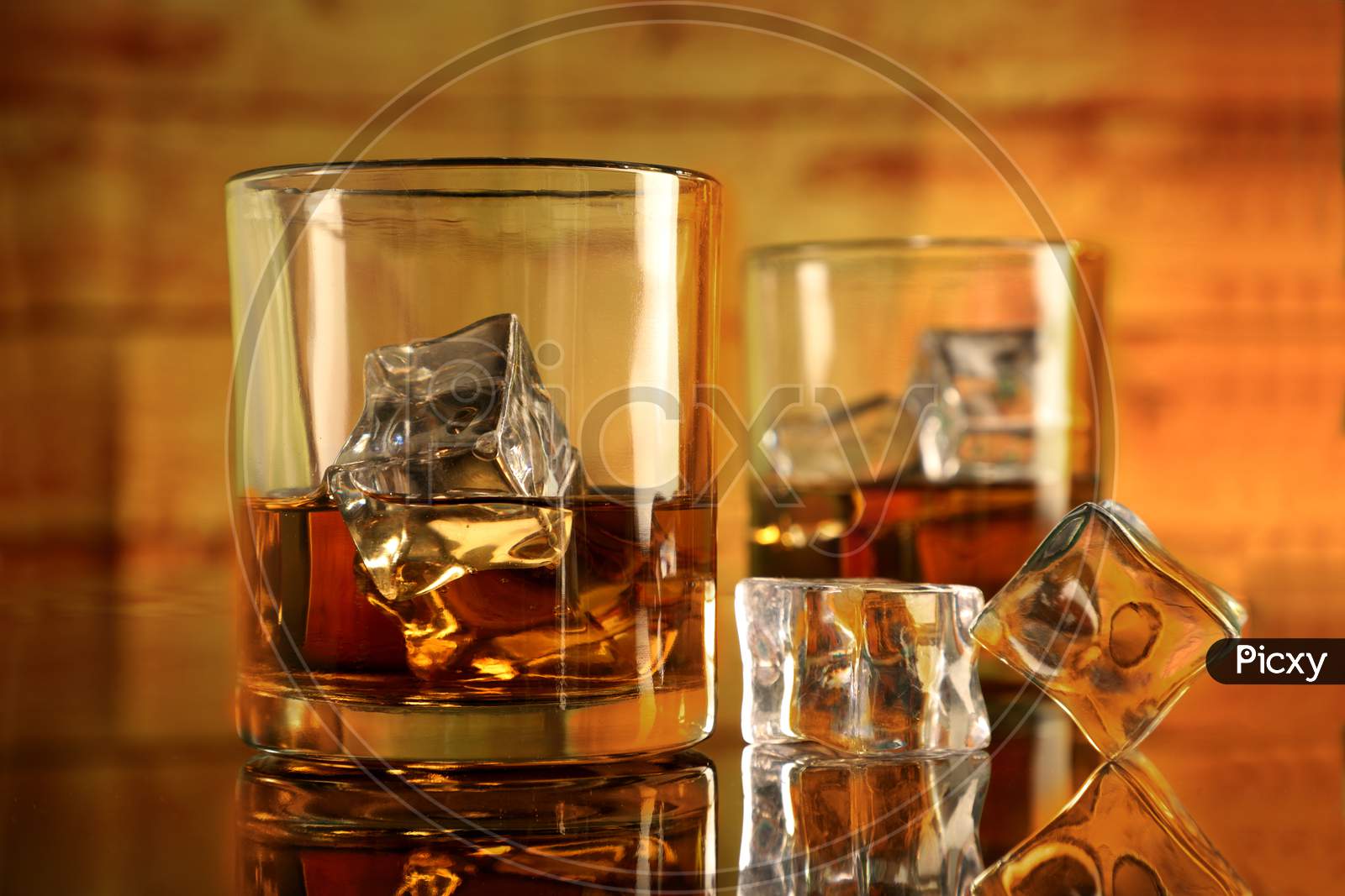 Whiskey Glasses With Ice Cubes