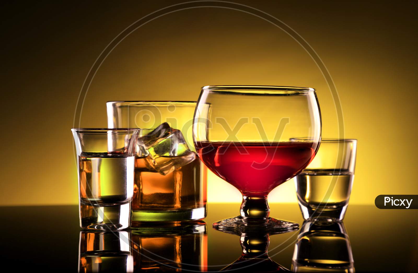 Alcohol - Wine, Whiskey And Shot Glasses