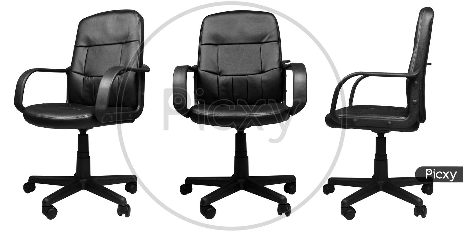 3 Different Angels Of Office Leather Chair Isolated On White Background