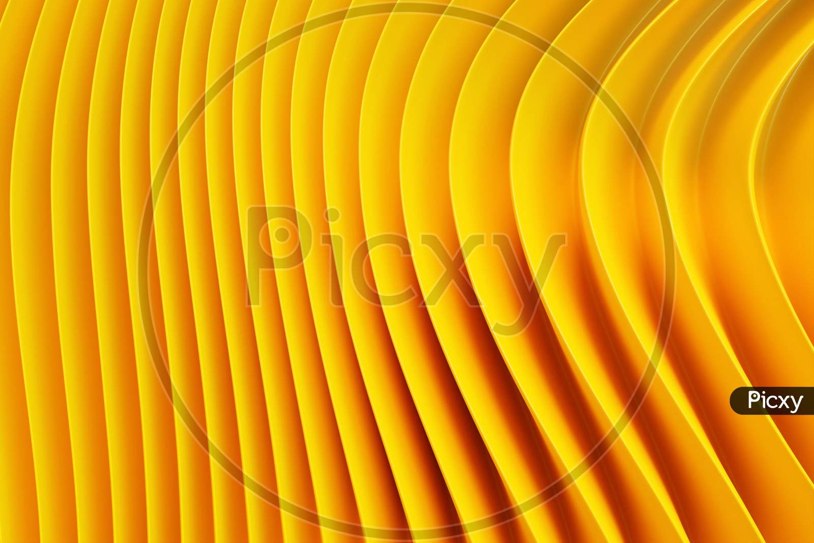 3D Illustration Of Rows  Yellow Portal, Cave .Shape Pattern. Technology Geometry  Background.
